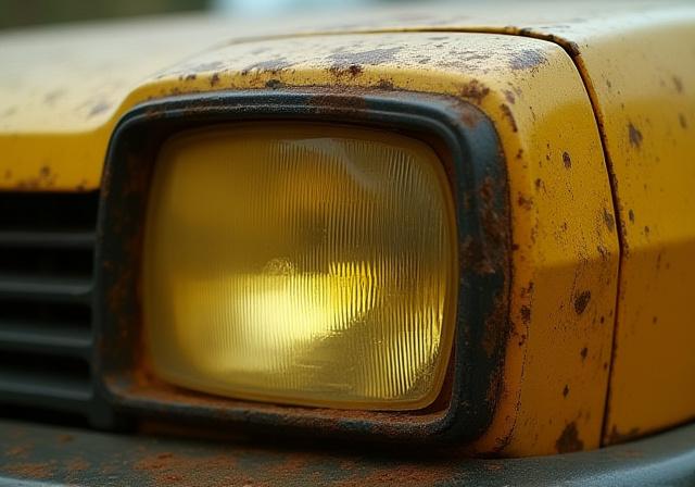 Fari anteriori di un'auto ingialliti e opacizzati dal tempo.