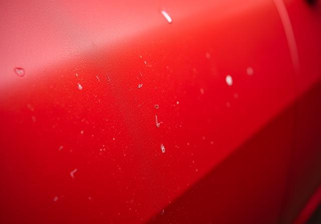 Carrozzeria rossa opaca piena di micrograffi prima del trattamento.